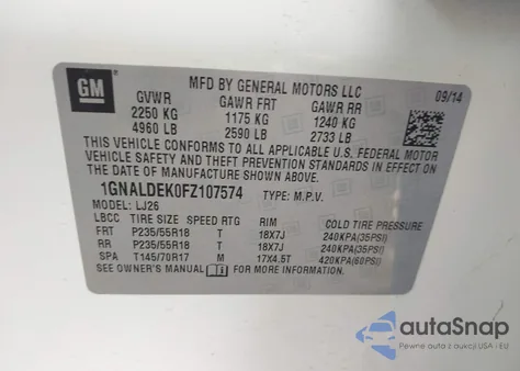 2015 Chevrolet Equinox Ltz z USA, uszkodzony, nr VIN 1GNALDEK0FZ107574